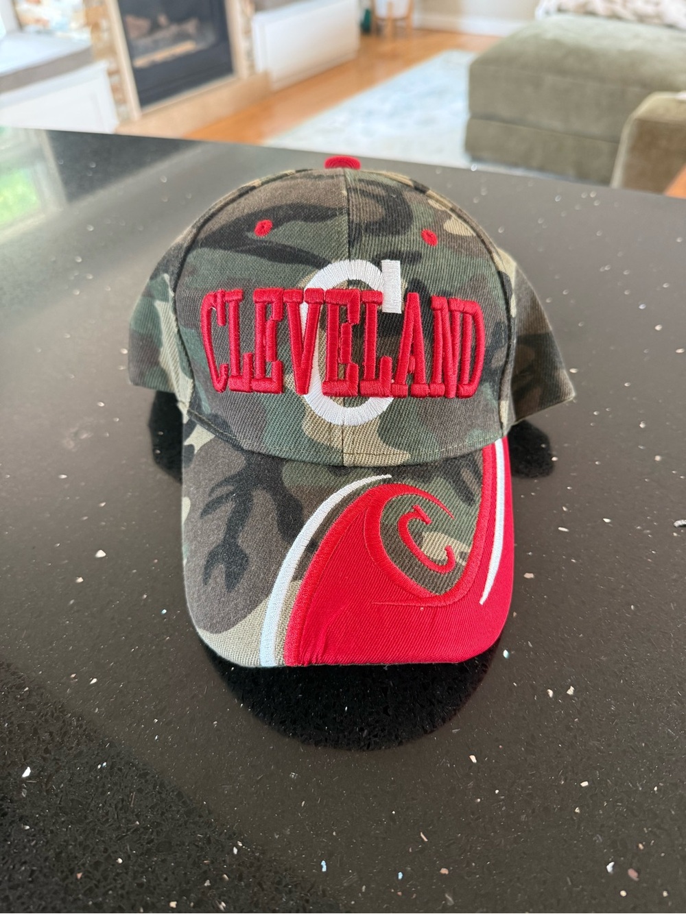 Cleveland Camouflage Baseball Hat with Red Accents - Picture 2 of 5